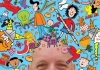 An image of Nick Sharratt surrounded by his illustrations. An image of Nick Sharratt surrounded by his illustrations.