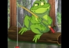 A cartoon image of a frog fishing in a pond A cartoon image of a frog fishing in a pond