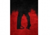 A drawing of two pairs of legs and feet in black, on a red background A drawing of two pairs of legs and feet in black, on a red background