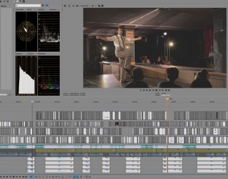 An image of a man in braces on a stage, being edited in video editing software. An image of a man in braces on a stage, being edited in video editing software.