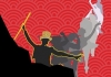 Silhouttes of dancers on a red background Silhouttes of dancers on a red background