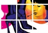 An image made of 9 blocks, showing an illustration of a woman smoking and a pair of high-heeled boots An image made of 9 blocks, showing an illustration of a woman smoking and a pair of high-heeled boots