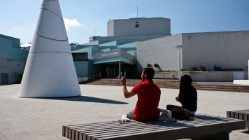Outside Warwick Arts Centre with the Koan sculpture in the foreground Outside Warwick Arts Centre with the Koan sculpture in the foreground