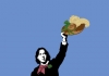 Posterised picture of Oscar Wilde holding a hat on a blue background Posterised picture of Oscar Wilde holding a hat on a blue background