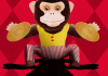 Cartoon of a monkey on a red background Cartoon of a monkey on a red background