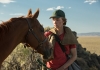 A boy in a red t-shirt and green cap stands with a brown horse A boy in a red t-shirt and green cap stands with a brown horse