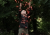A man throwing red petals in the air in an outdoor setting A man throwing red petals in the air in an outdoor setting